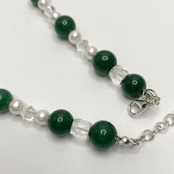Artisan Handcrafted Emerald Green Gemstone Pearl Glass Beaded Necklace Amazing - Picture 10 of 10
